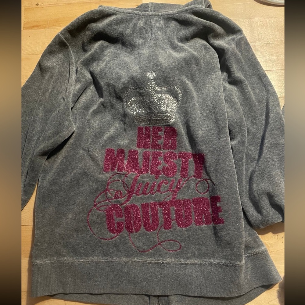 Juicy Couture vintage “her majesty” Gray and Pink Velour tracksuit Hoodie